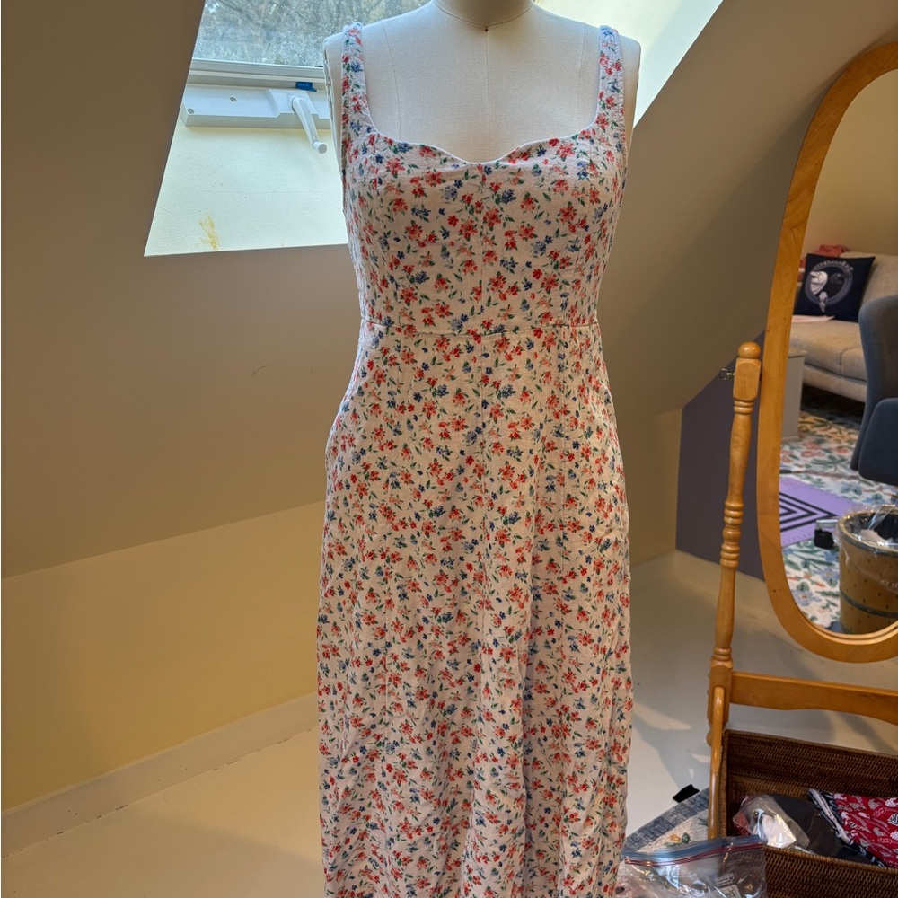 Old Navy White Maxi Dress with Red & Blue Floral Print